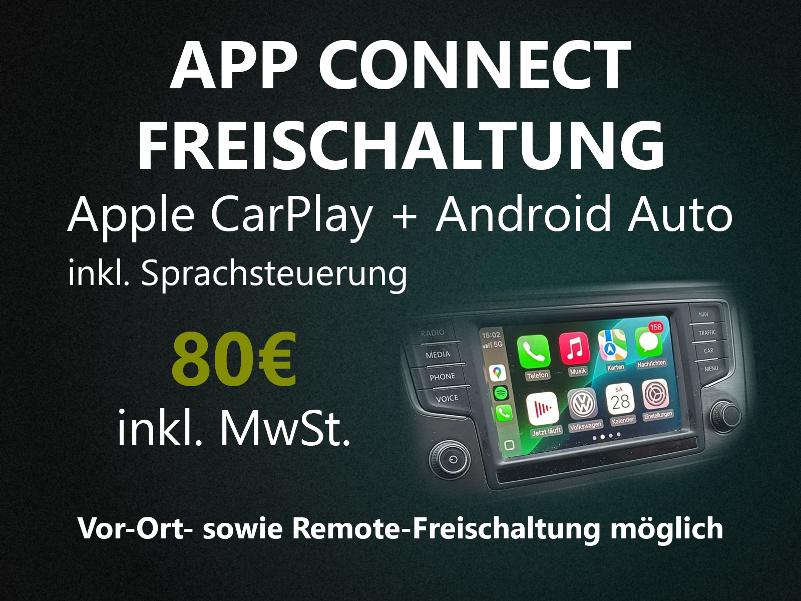 Freischaltung App Connect Android Auto Apple Carplay Sprachsteuerung Performance Sport Monitor Navi Update uvm